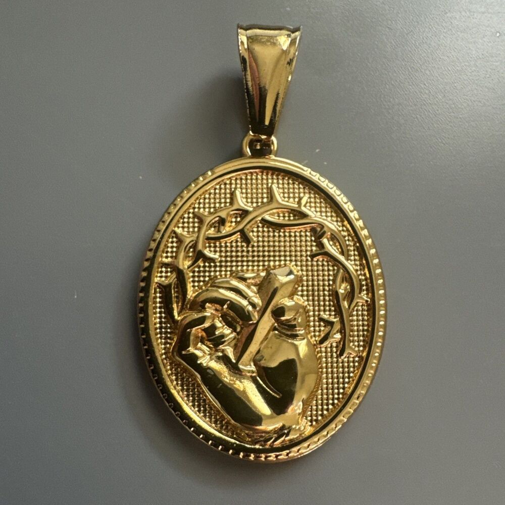 Sacred Heart of Jesus Gold Plated Pendant Stainless Steel 24” Necklace Christ